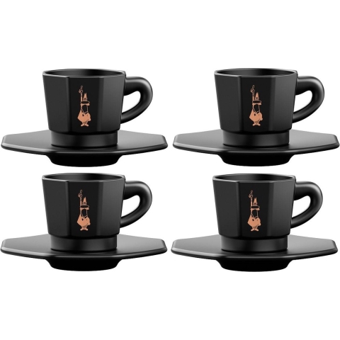 Bialetti Perfetto Espresso Kop en Schotel - Mat Zwart - set van 4 stuks
