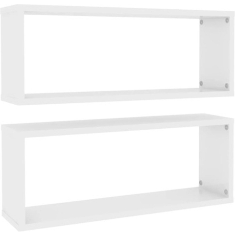vidaXL - Wandschappen - kubus - 2 - st - 60x15x23 - cm - spaanplaat - hoogglans - wit