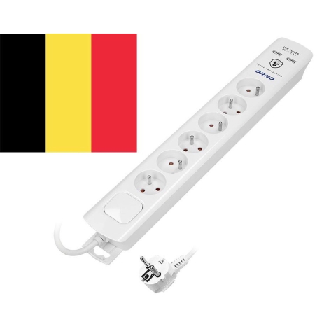 Design stekkerdoos in het wit - 3 meter kabel - 6 uitgangen en 2 USB-Poorten 2.1A - Type 3 SPD overspanningsbeveiliging - Geschikt voor België