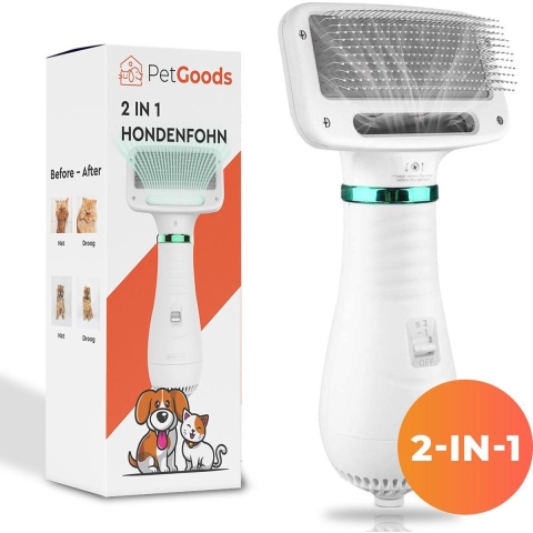 PetGoods 2-in-1 Hondenföhn – Föhn&Borstel - Honden&Katten - Low Noise