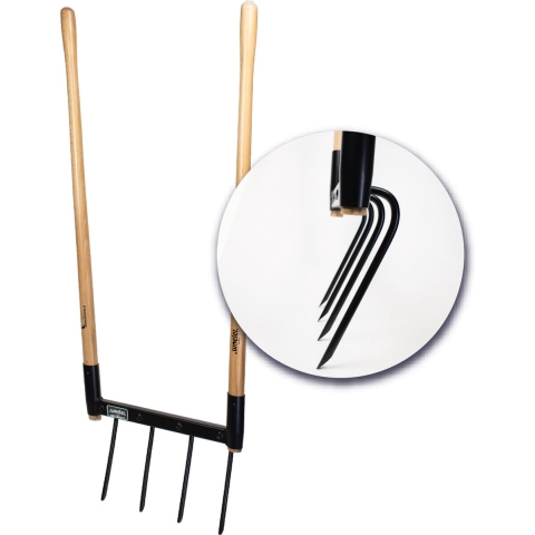 de Woeler - DW4 - Woelvork/Grelinette - Spitvork/Tuinwoeler/Spade - Roestvrij - Ergonomisch - FSC Hout - 6 Jaar Garantie