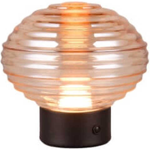 REALITY EARL Tafellamp - Zwart mat - incl. 1x SMD 2W - Touch functie - Oplaadbaar - Snoerloos - Amber glas,