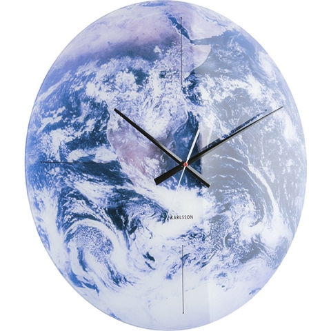 Wandklok Earth Glas, Blauwe tonen -Ø60cm