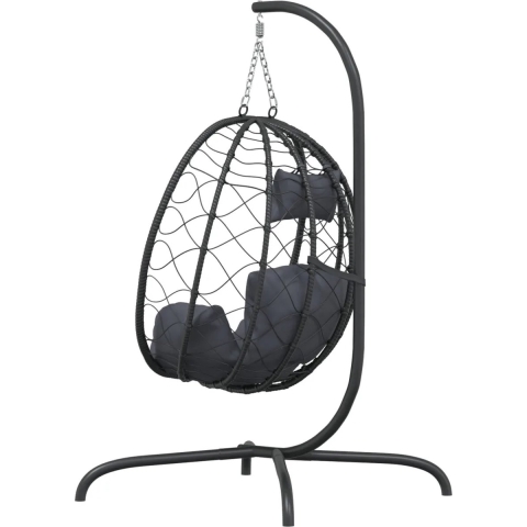 vidaXL Hangstoel met kussen poly rattan en staal antracietkleurig