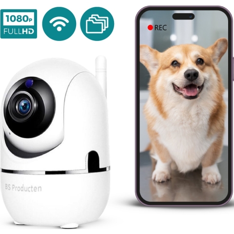 BS producten Beveiligingscamera - Huisdiercamera - WiFi - Full HD - Beweeg en geluidsdetectie - Petcam met app - Hondencamera - Bewakingscamera voor B