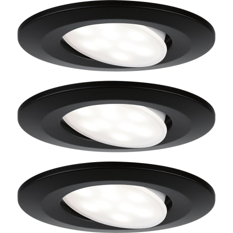 Paulmann Calla - Inbouwspot - IP65 - Set van 3 - Zwart mat - rond - 4.000K - 3x6W - zwenkbaar