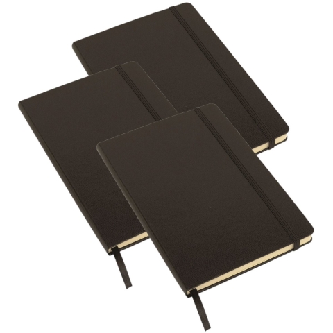 Pakket van 5x stuks luxe schoolschriften/notitieboeken A5 harde kaft gelinieerd zwart -