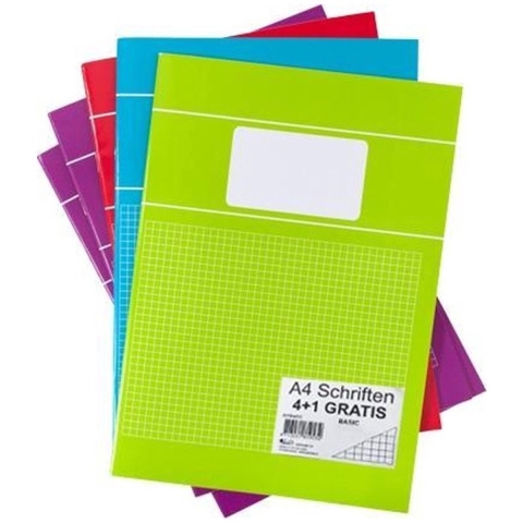 Pakket van 15x stuks schoolschriften A4 ruitjes/wiskunde gekleurd -