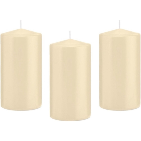 Cilinderkaars/stompkaars - 12x - cremewit - 8 x 15 cm - 69 branduren -