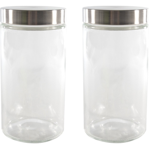 Voorraadpot - Set van 4x stuks - glas - RVS deksel - 1700 ml - bewaarpot - voorraadbus -