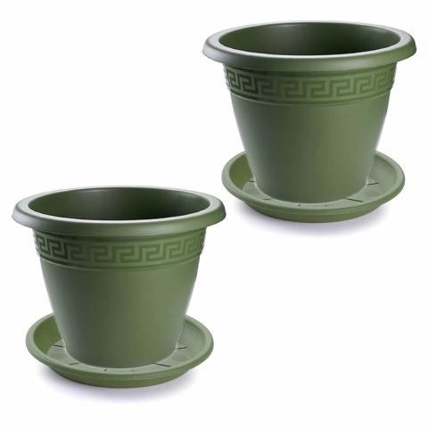 4x stuks bloempotten met onderschaal donkergroen rond diameter 45 cm -