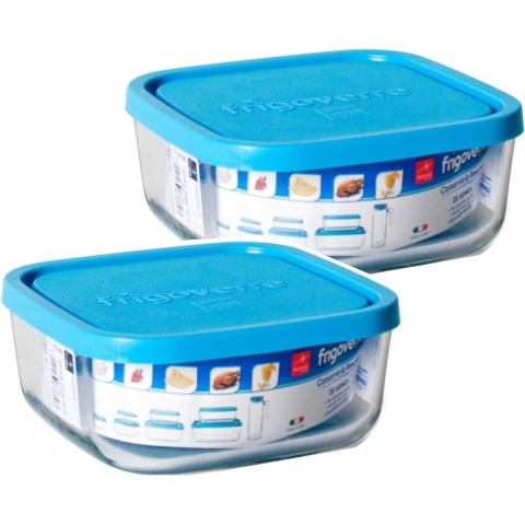 Bewaarbakje/vershoudbakje Vigo - 4x - glas - vierkant - met deksel - 300 ml - meal prep -