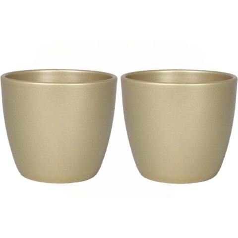 Floran Bloempot/plantenpot Boule - 2x - goud - keramiek - 32 x 27 cm -