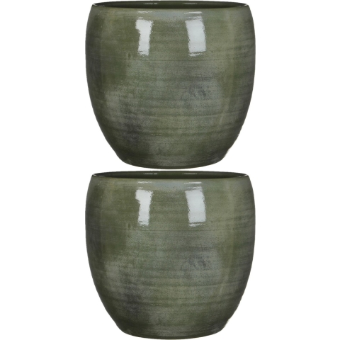Mica Decorations Plantenpot - 2x stuks - groen - glans - keramiek - 33 x 31 cm -