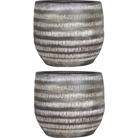 2x stuks bloempot mat terra bruin keramiek voor kamerplant H14 x D17 cm -