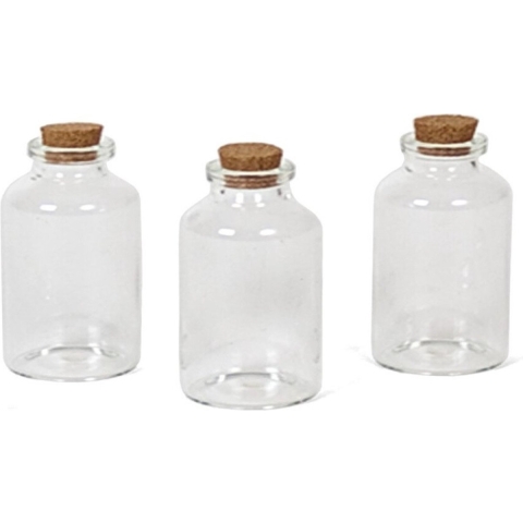 60x Kleine transparante glazen flesjes met kurken dop 30 ml -