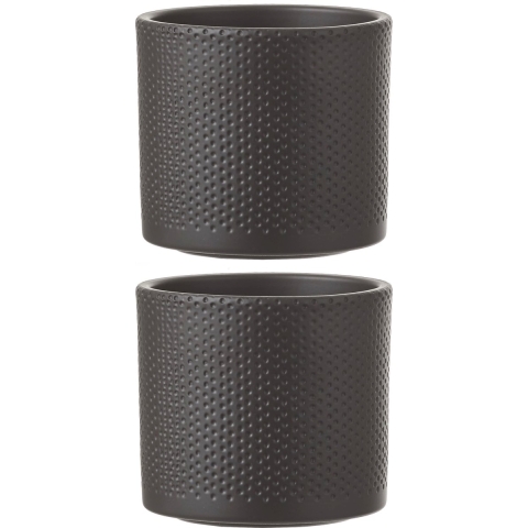 Mica Decorations Bloempot - 4x stuks - antraciet - relief - keramiek - D14 x H13 cm - plantenpotten -