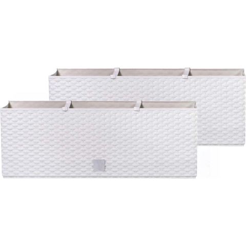 Set van 4x stuks kunststof Rato bloembak/plantenbak met irrigatiesysteem wit 51 x 19 x 18 cm -
