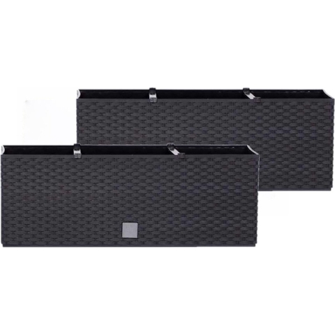 Set van 3x stuks kunststof Rato bloembak/plantenbak met irrigatiesysteem antraciet 51 x 19 x 18 cm -