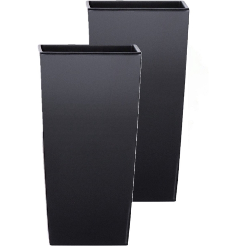 Set van 3x stuks kunststof Urbi bloempot/plantenpot met binnenpot antraciet 24 x 24 x 45 cm -