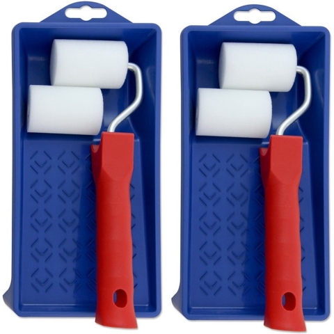 5x stuks lakroller schildersets 5 cm extra fijn met verfbak en beugel -