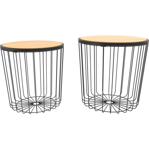 Set van 2x stuks plantenstandaards rond metaal/hout zwart 42 x 42 cm -