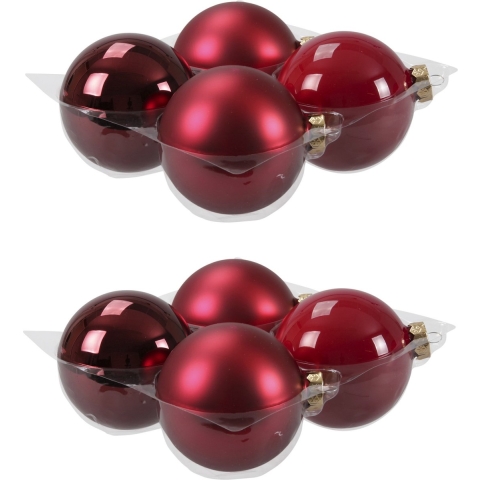 8x stuks glazen kerstballen rood/donkerrood 10 cm mat/glans -