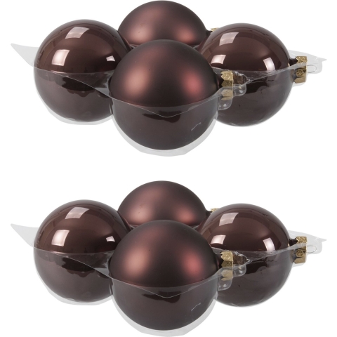 8x stuks glazen kerstballen donkerbruin (chestnut) 10 cm mat/glans -
