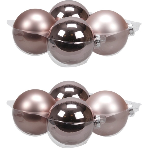 8x stuks glazen kerstballen oudroze (smokey rose) 10 cm mat/glans -