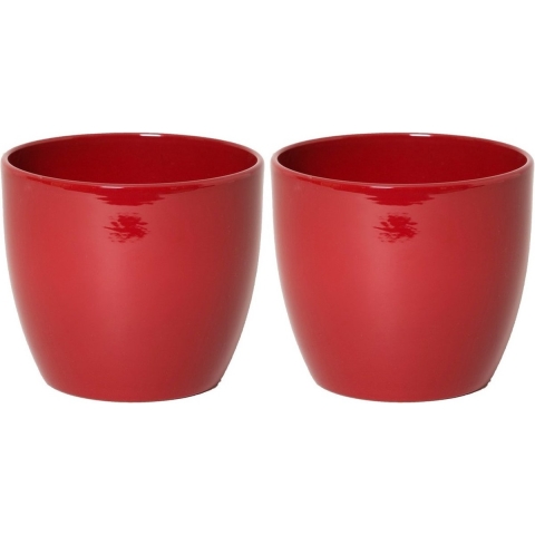 Bloempot glanzend wijn rood keramiek voor kamerplant H15 x D17.5 cm -