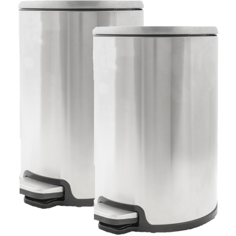 2x stuks vuilnisbakken/pedaalemmers zilver 12 liter 35 cm RVS -