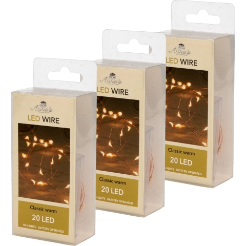 Draadverlichting - Set van 4x stuks - lichtsnoer - 20 led lampjes - warm wit - 100 cm - op batterij -