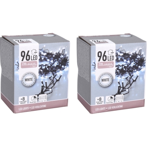 Set van 4x stuks kerstverlichting op batterij helder wit buiten 96 lampjes -