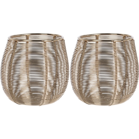 Set van 3x stuks metalen design windlicht/kaarsenhouder goud 9.5 cm -