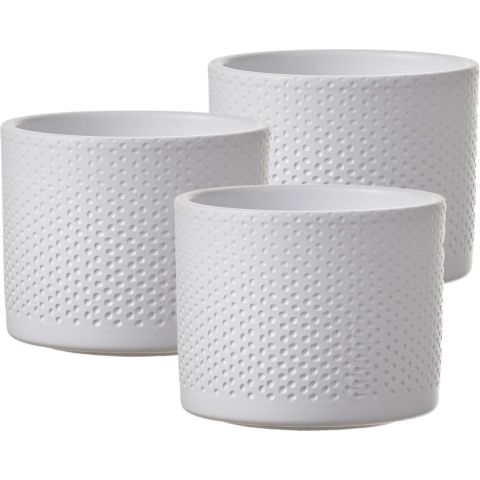 Bloempot in het relief wit keramiek voor kamerplant H10 x D12 cm -