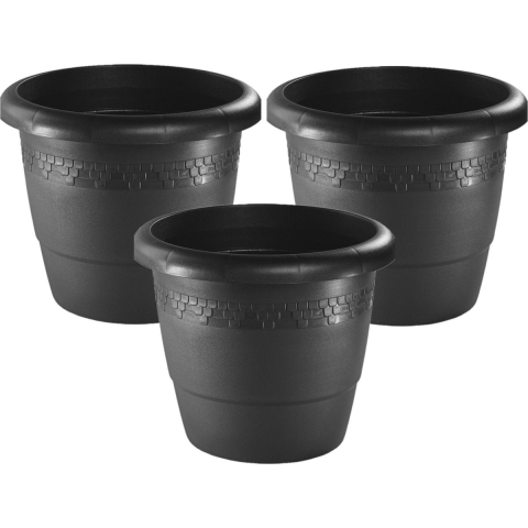Bloempot/plantenpot antraciet - Set van 3x stuks - kunststof - Dia 60 cm x Hoogte 43 cm - Buiten geb -