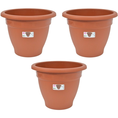 Plantenpot/bloempot - 3x - D50 cm - terra cotta kleur - rond - kunststof -