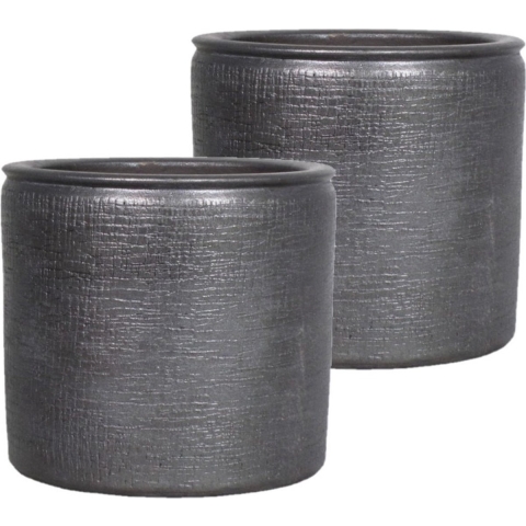 Floran Plantenpot - 2x - industrieel zwart - keramiek - 24 x 22 cm - Binnen gebruik -