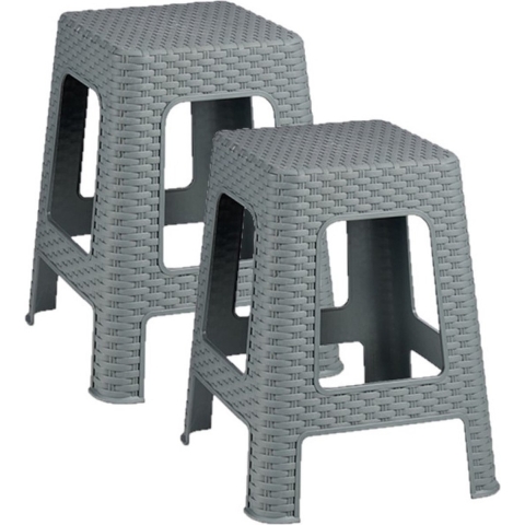 Rotan opstapje/krukje - 2x stuks - lichtgrijs - 36 x 36 x 45 cm - Keuken - badkamer - slaapkamer ops -