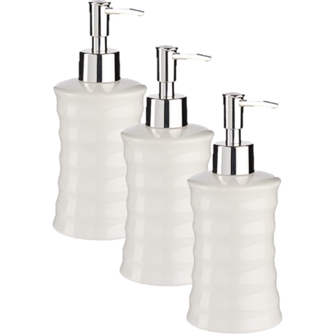 3x stuks zeeppompje/zeepdispenser parelwit keramiek 18 cm -