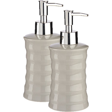 2x stuks zeeppompje/zeepdispenser lichtgrijs keramiek 18 cm -