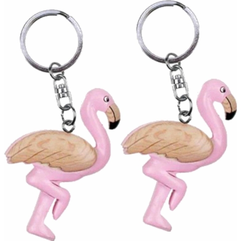 6x stuks houten flamingo sleutelhanger 7 cm -