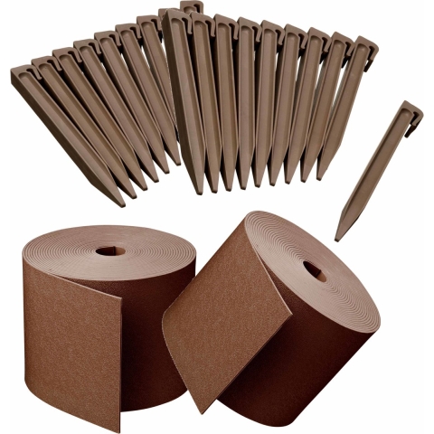 2x stuks Kunststof grasranden / borderranden taupe bruin inclusief 20x grondpennen 10 m x 15 cm -