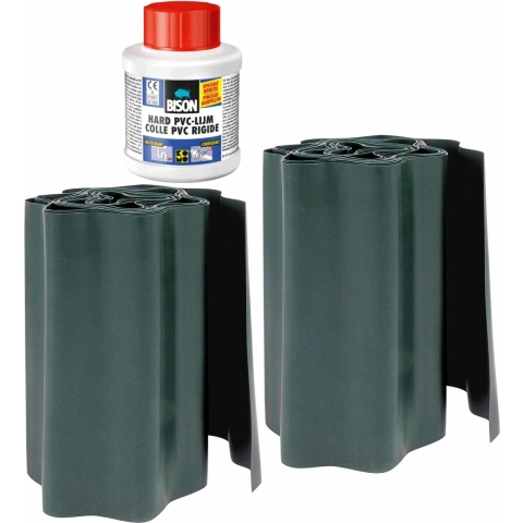 2x stuks Kunststof grasranden / borderranden groen 9 m x 25 cm inclusief Bison PVC lijm -