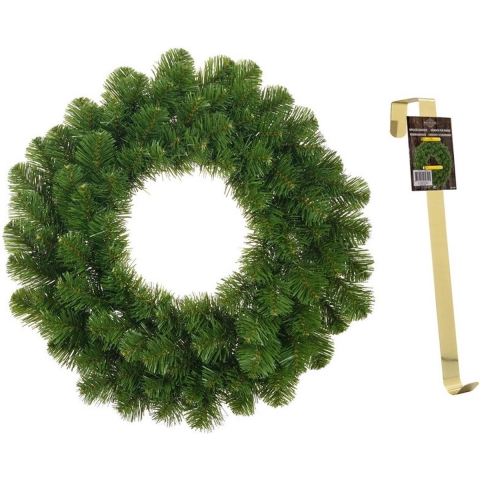 Groene kerstkransen/deurkransen 45 cm met gouden hanger -