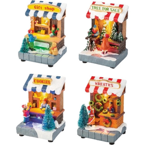 Set van 4x stuks Kerstdorp kersthuisjes met verlichting 11 cm -