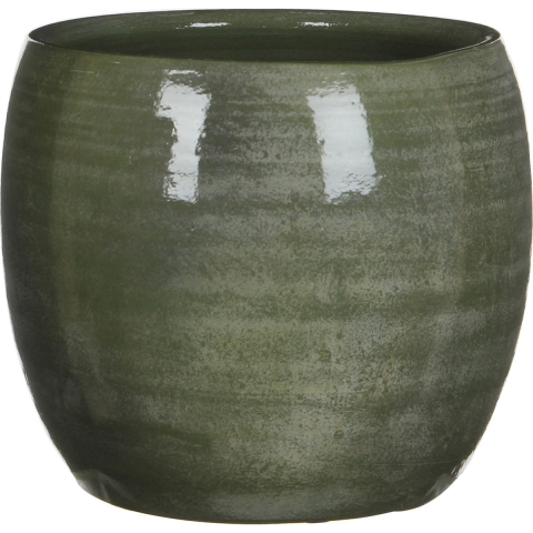 Mica Decorations Bloempot - 3x stuks - groen - glanzend - keramiek - 24 x 22 cm -