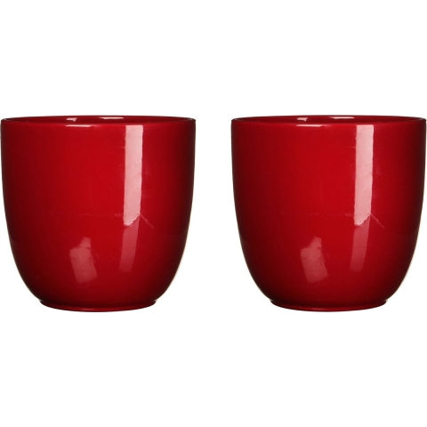 Mica Decorations Bloempot - 2x stuks - donkerrood - keramiek - 17 x 16 cm - plantenpotten -
