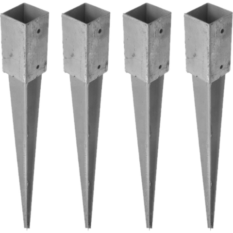 8x Paalhouders / paaldragers staal verzinkt met punt 12 x 12 x 90 cm -