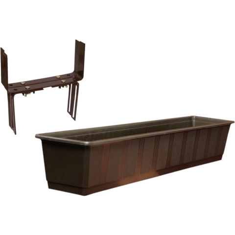 Kunststof plantenbak bruin rechthoekig 80 cm met 2 verstelbare balkon/muurbeugels -